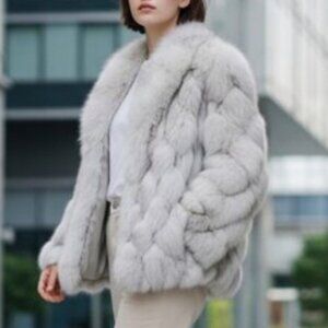 Natural Luxury Blue Fox Stripped Short Jacket Size SM/Med